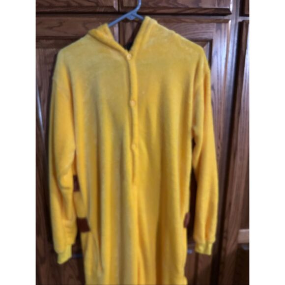 Pokemon 1 piece Pajamas Adult Large buttons footed hooded yellow - Picture 7 of 9